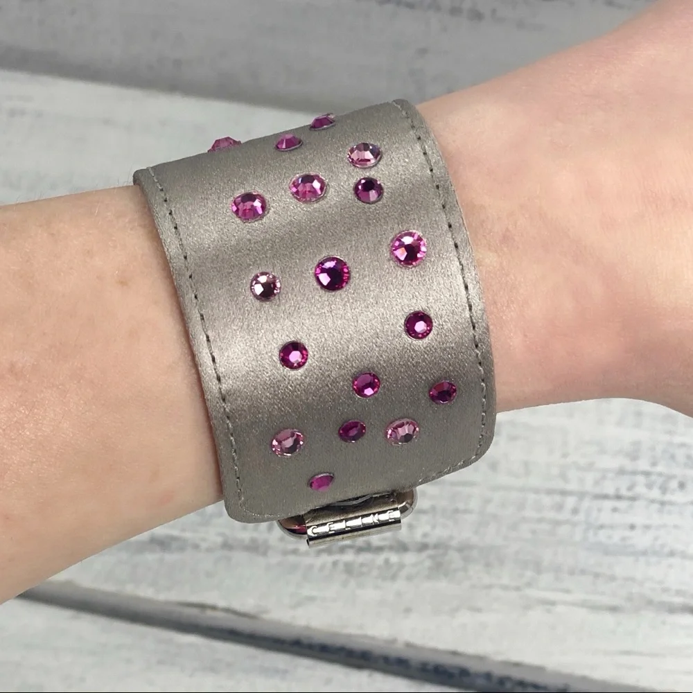 Céline Crystal Encrusted Leather Cuff Bracelet